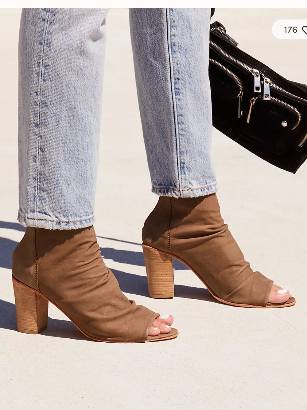 Free People Taupe Peep-Toe Block Heel Sock Boot